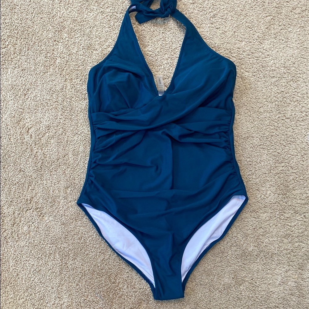 Teal Halter One-Piece Swimsuit